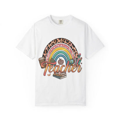 Teacher Rainbow Leopard Graphic T-Shirt — Cute Back-to-School Gift for Educators