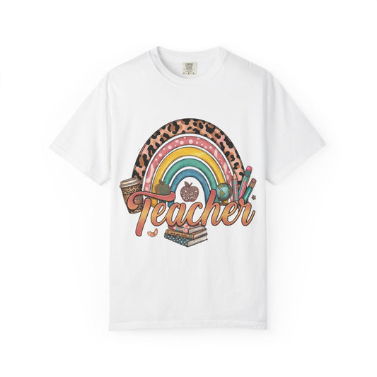Teacher Rainbow Leopard Graphic T-Shirt — Cute Back-to-School Gift for Educators