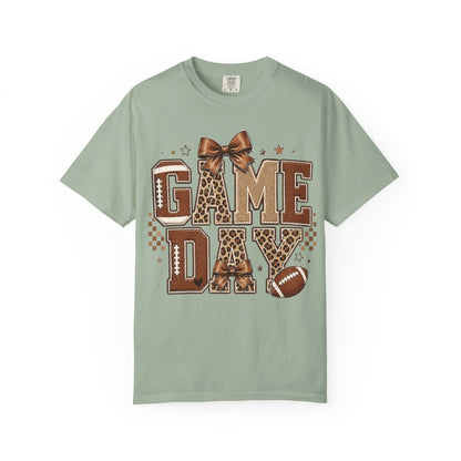 Game Day T-Shirt — Leopard Print Football Tee with Bow