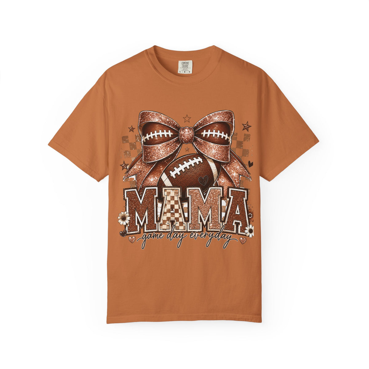 Mama Football Mom T-Shirt — "Mama" Glitter Bow Game Day Tee