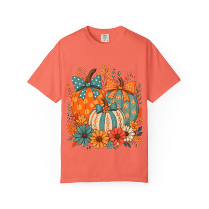 Autumn Floral Pumpkins T-Shirt — Fall Harvest Graphic Tee