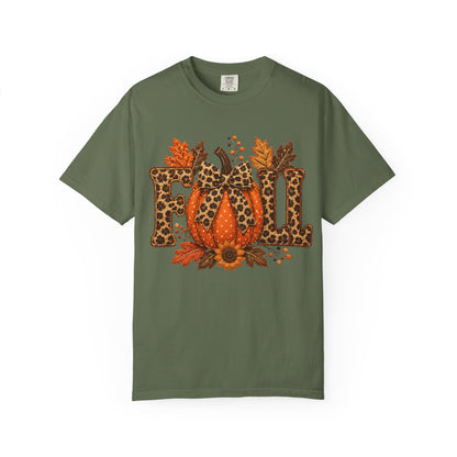 Fall Leopard Pumpkin T-Shirt — Autumn Leaves Graphic Tee