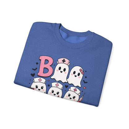 Boo Crew Sweatshirt — Cute Pink Ghost Nurse Halloween Crewneck