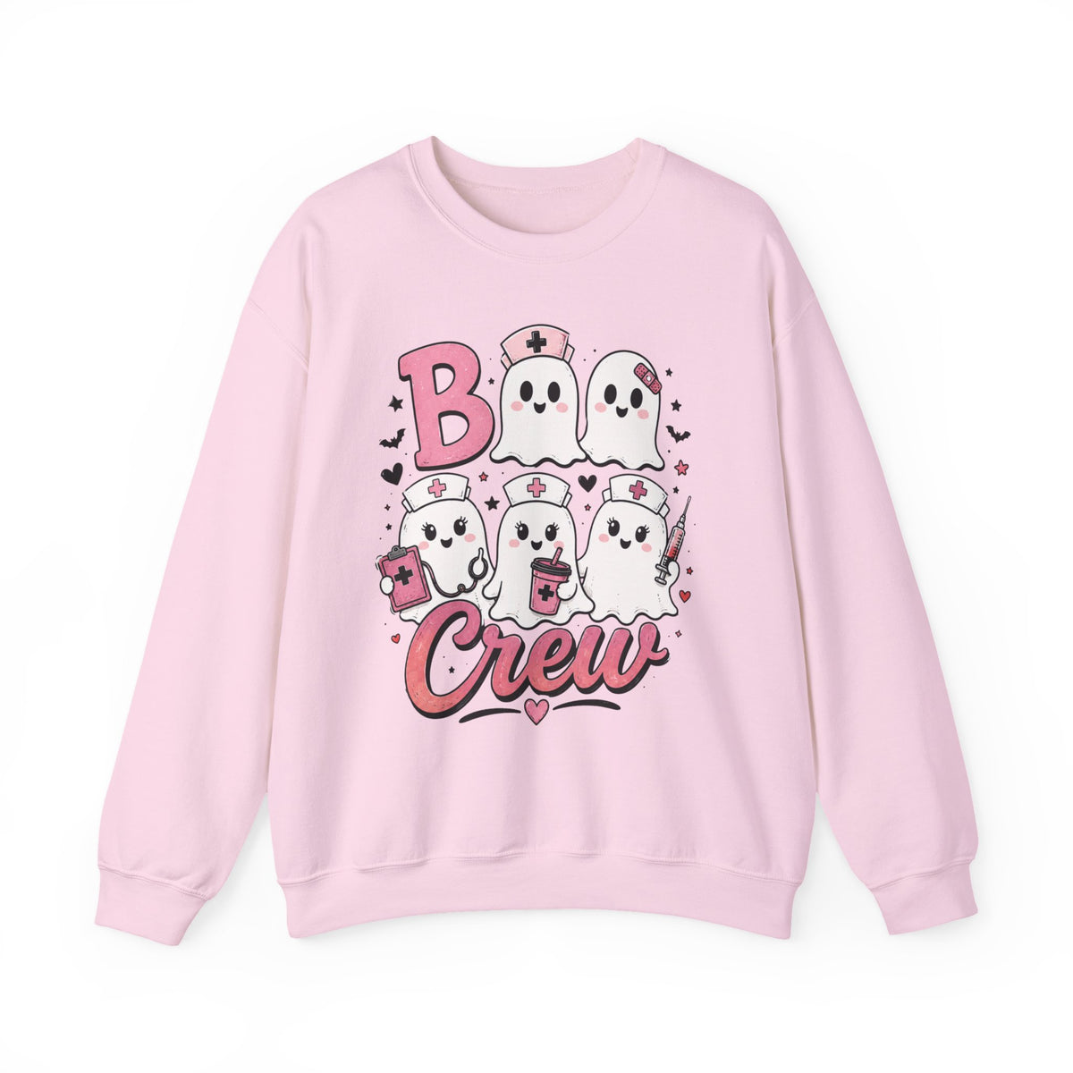 Boo Crew Sweatshirt — Cute Pink Ghost Nurse Halloween Crewneck