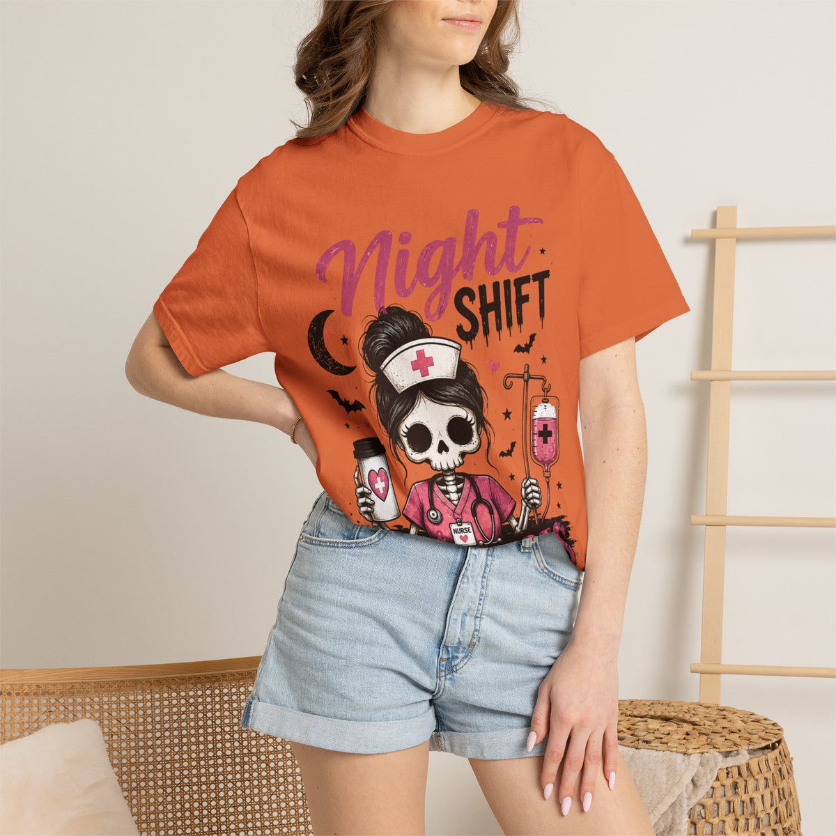 Night Shift Nightmares T-Shirt — Nurse Skull Horror Medical Staff Tee
