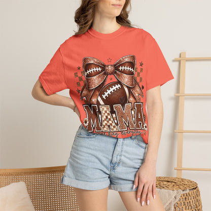 Mama Football Mom T-Shirt — "Mama" Glitter Bow Game Day Tee
