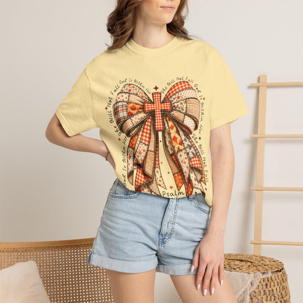 Christian Cross Bow T-Shirt — Faith-Inspired Ribbon Design (Psalm 16:5)