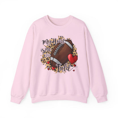 Football Mom Crewneck Sweatshirt — "My Heart is on the Field" Leopard Accent