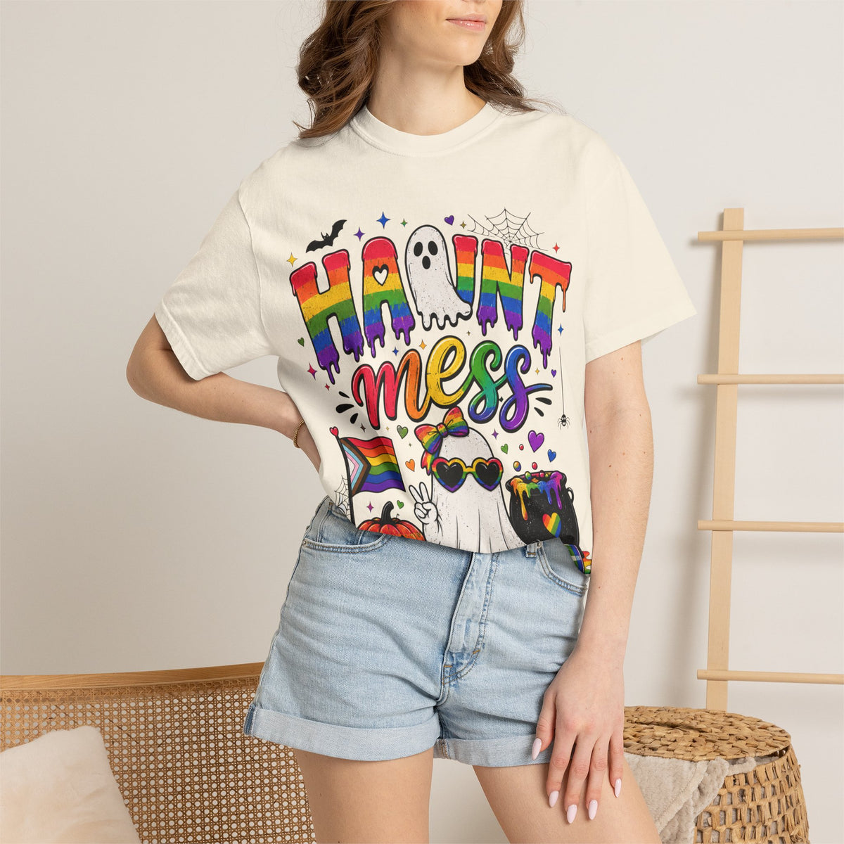 Haunt Mess Pride Halloween T-Shirt — Rainbow Ghost Graphic Tee