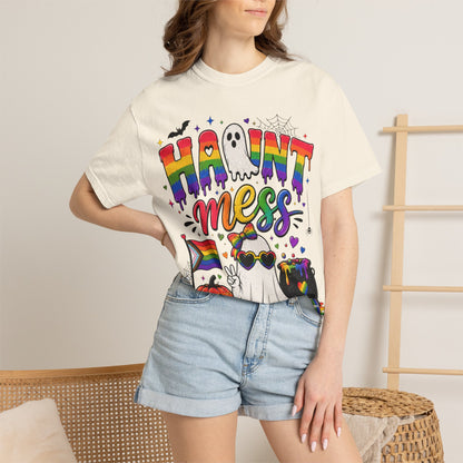 Haunt Mess Pride Halloween T-Shirt — Rainbow Ghost Graphic Tee