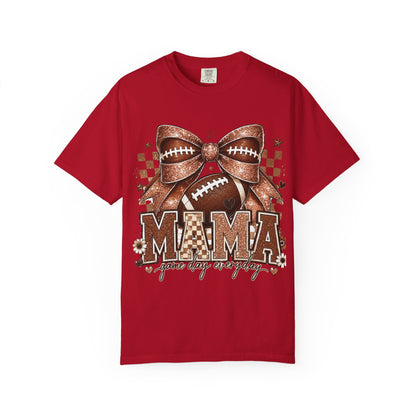 Mama Football Mom T-Shirt — "Mama" Glitter Bow Game Day Tee