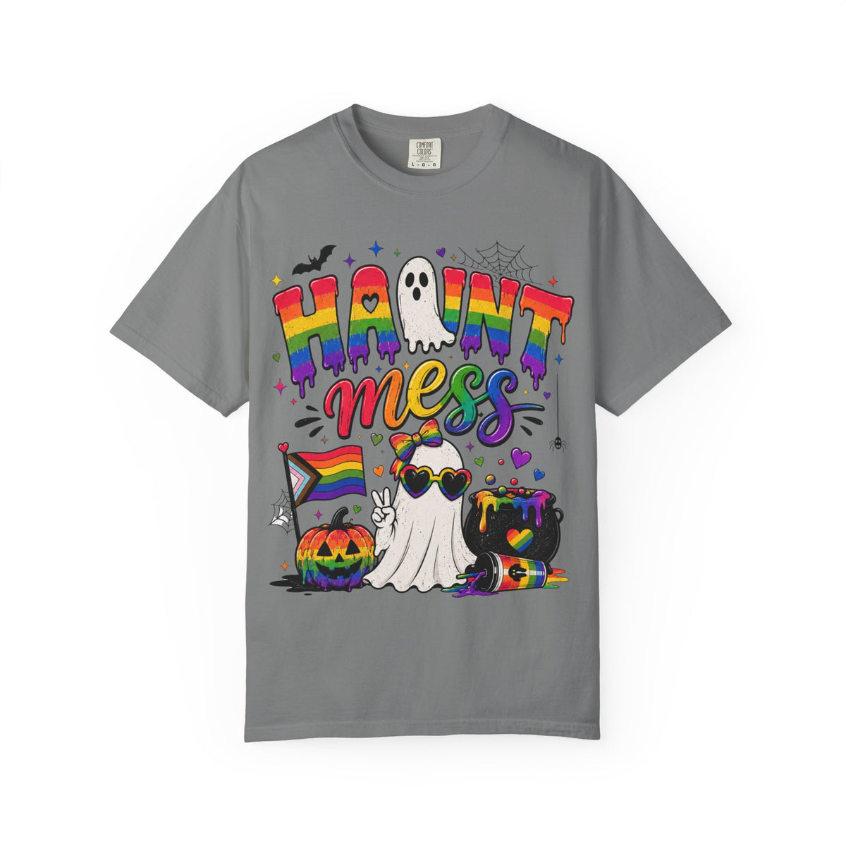 Haunt Mess Pride Halloween T-Shirt — Rainbow Ghost Graphic Tee