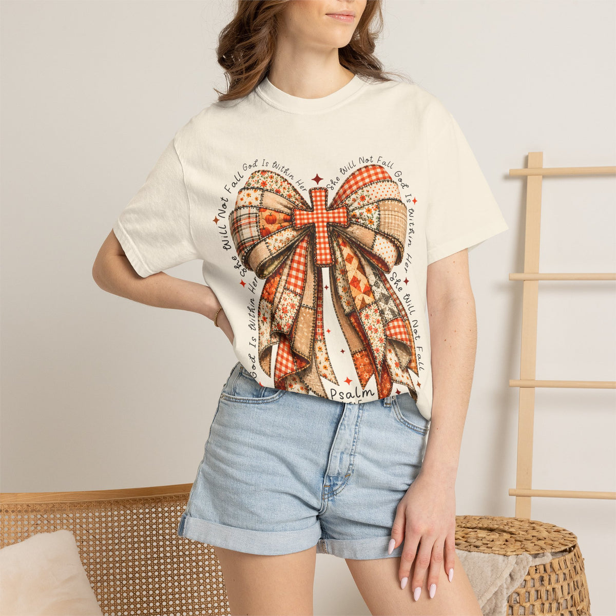 Christian Cross Bow T-Shirt — Faith-Inspired Ribbon Design (Psalm 16:5)