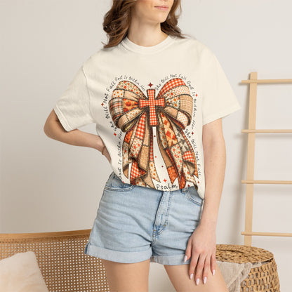 Christian Cross Bow T-Shirt — Faith-Inspired Ribbon Design (Psalm 16:5)