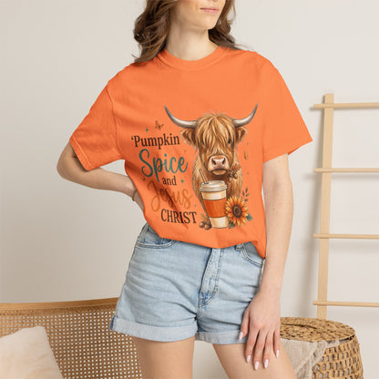 Pumpkin Spice and Jesus T-Shirt — Fall Cow Coffee Graphic Tee