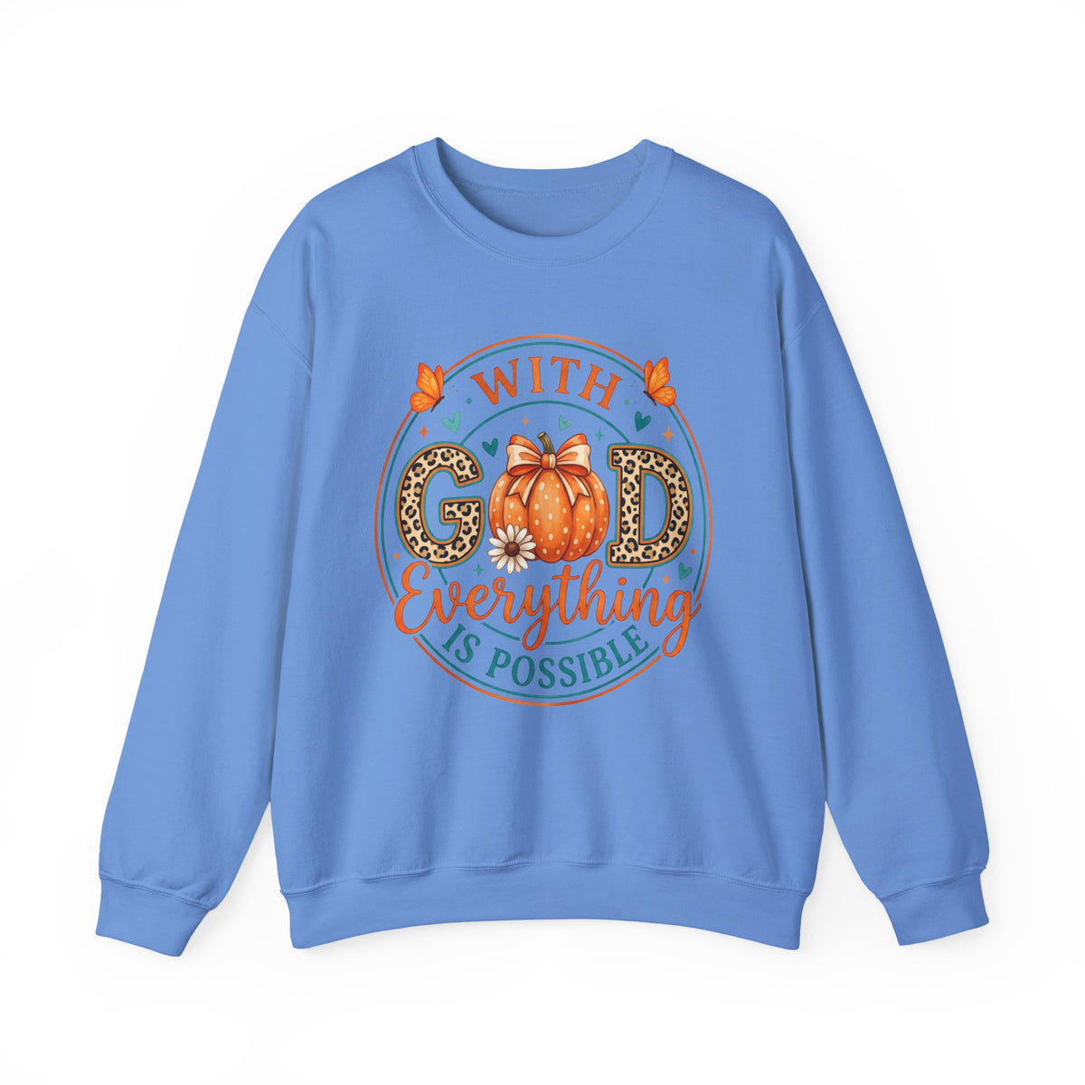 Christian Fall Sweatshirt - "With God Everything Is Possible" Pumpkin Crewneck
