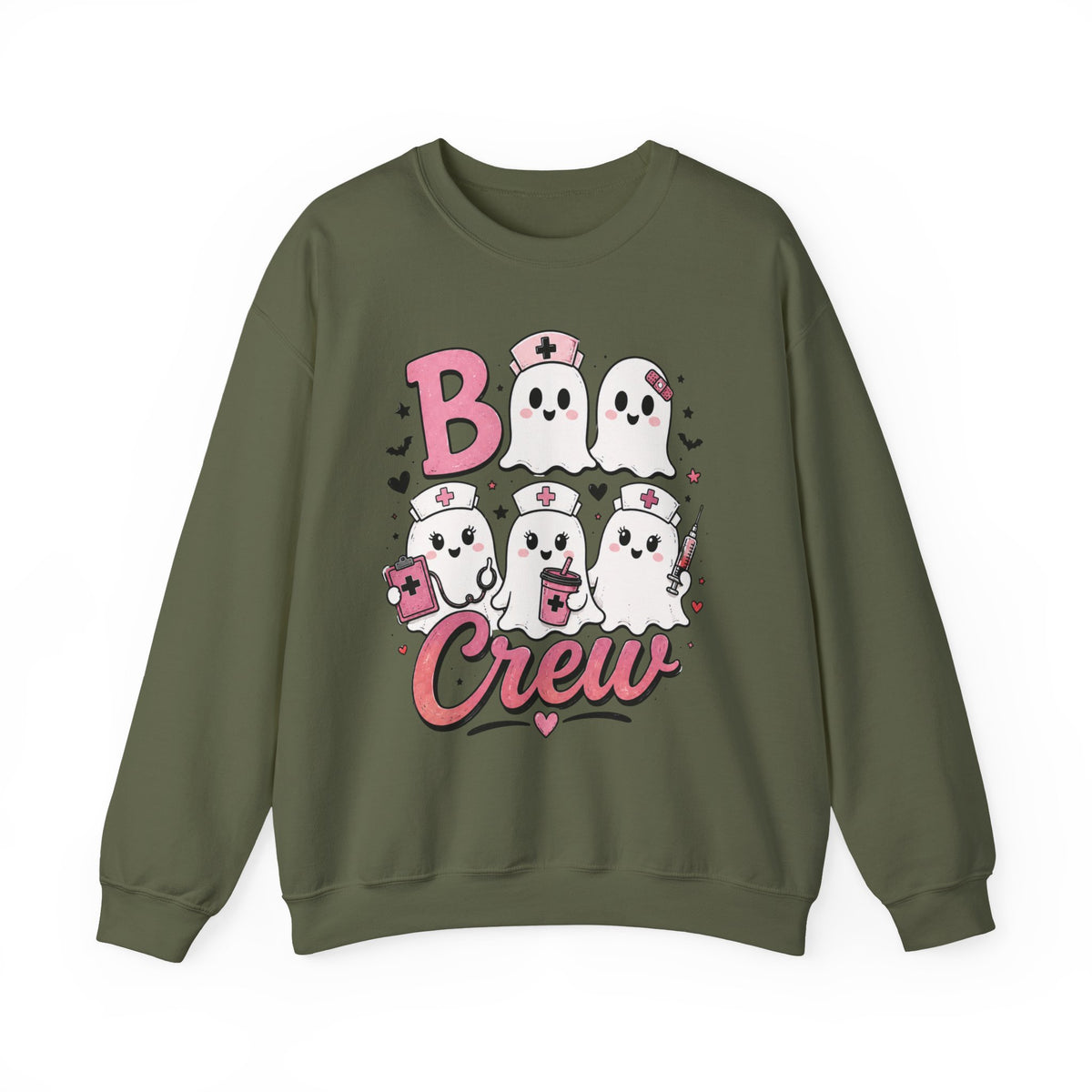 Boo Crew Sweatshirt — Cute Pink Ghost Nurse Halloween Crewneck