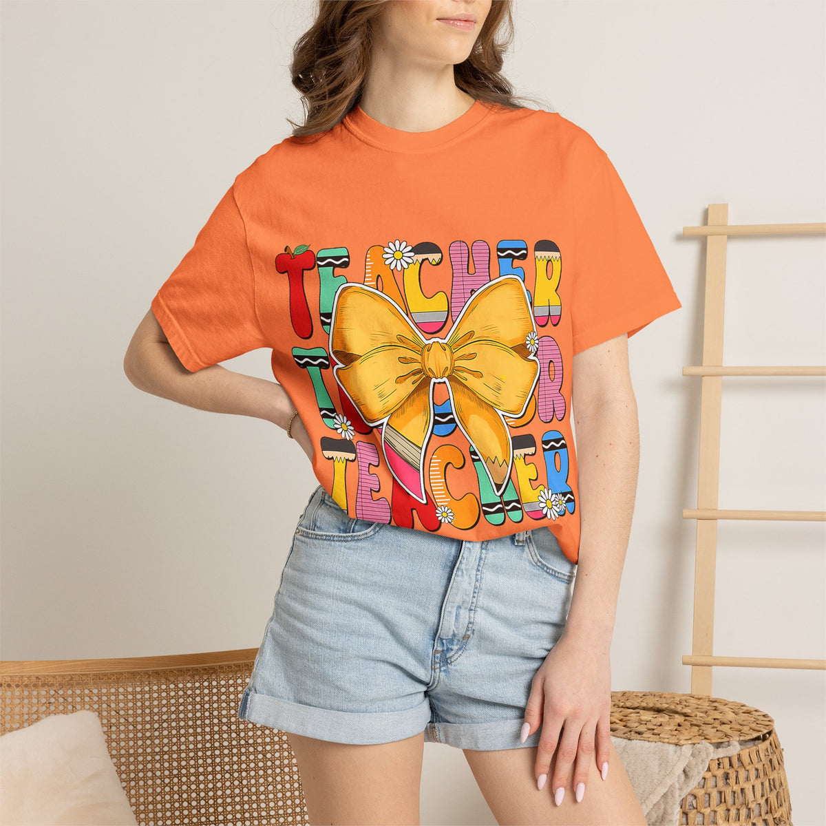 Teacher Bow T-Shirt — Colorful Retro Teacher Appreciation Tee