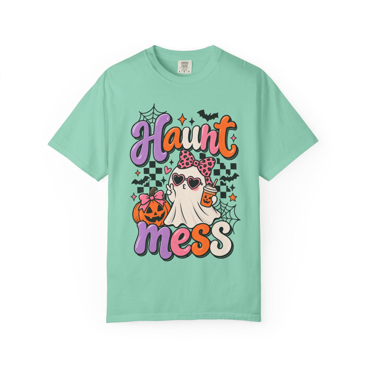 Haunt Mess Halloween T-Shirt — Cute Ghost, Pumpkin & Candy Design