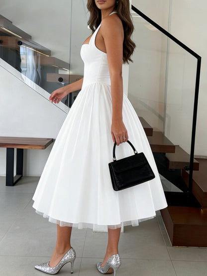Halter Neck A-Line Midi Dress