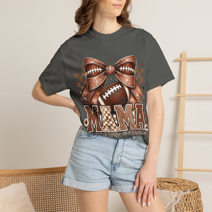Mama Football Mom T-Shirt — "Mama" Glitter Bow Game Day Tee