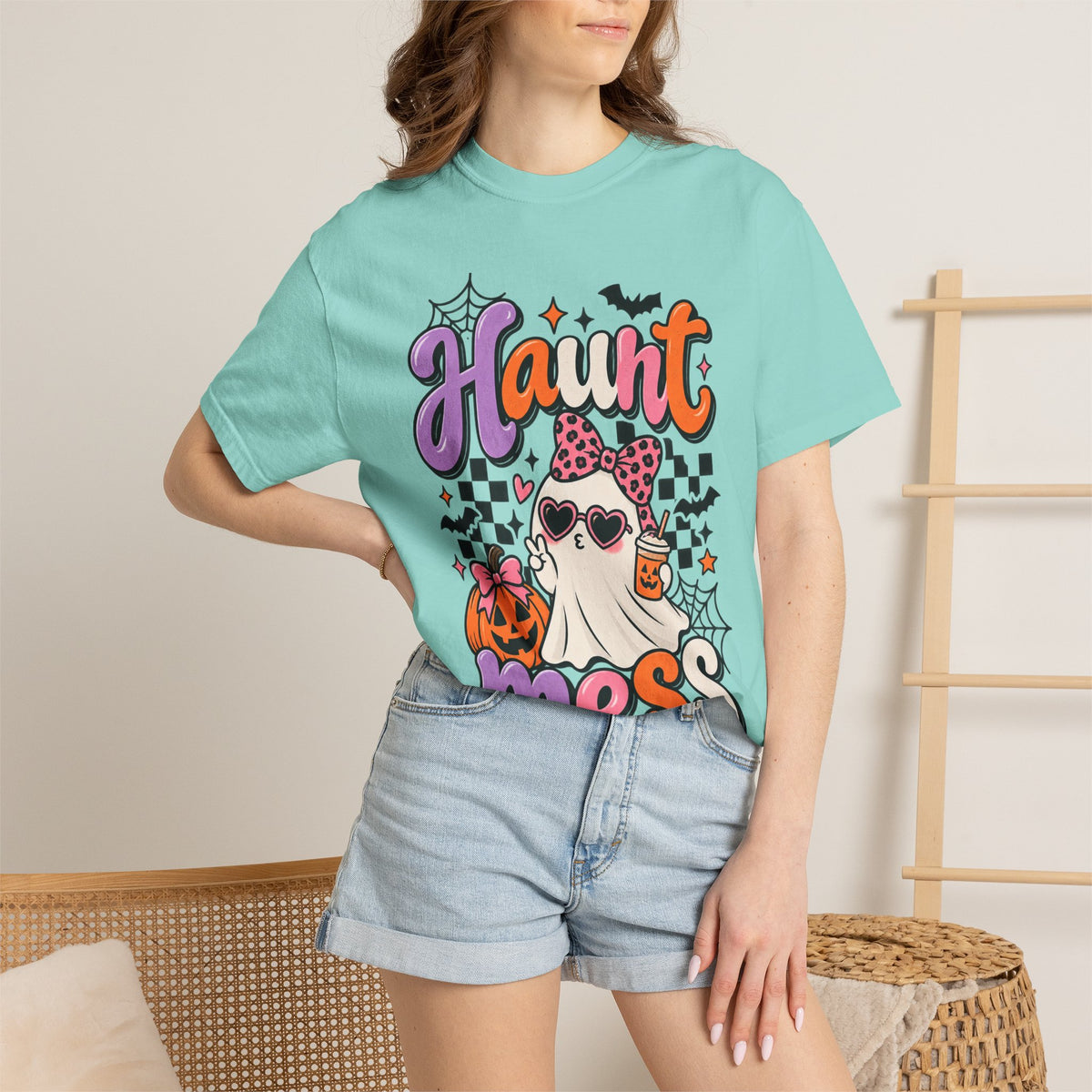 Haunt Mess Halloween T-Shirt — Cute Ghost, Pumpkin & Candy Design