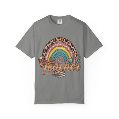 Teacher Rainbow Leopard Graphic T-Shirt — Cute Back-to-School Gift for Educators