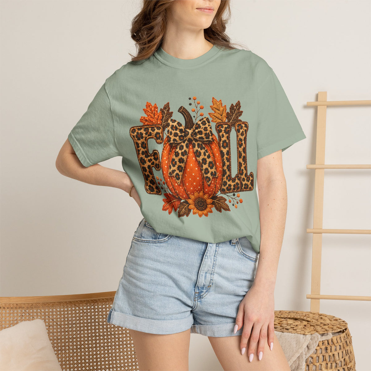 Fall Leopard Pumpkin T-Shirt — Autumn Leaves Graphic Tee