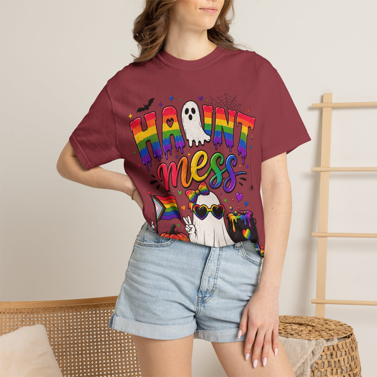 Haunt Mess Pride Halloween T-Shirt — Rainbow Ghost Graphic Tee