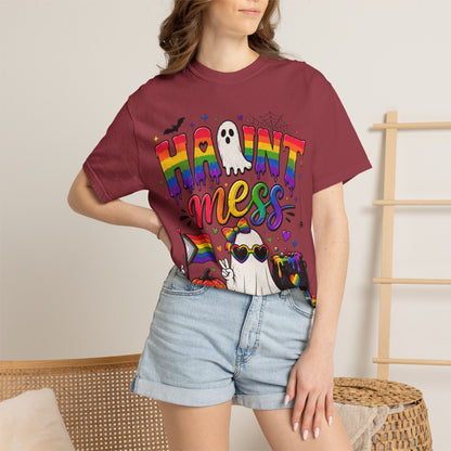 Haunt Mess Pride Halloween T-Shirt — Rainbow Ghost Graphic Tee