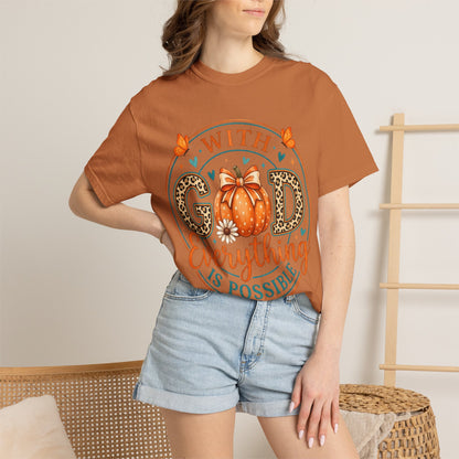 "With God Everything Is Possible" Pumpkin Fall T-Shirt
