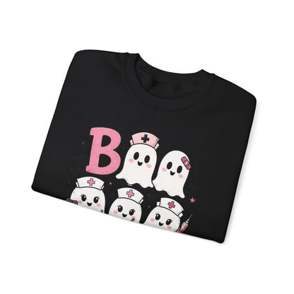 Boo Crew Sweatshirt — Cute Pink Ghost Nurse Halloween Crewneck