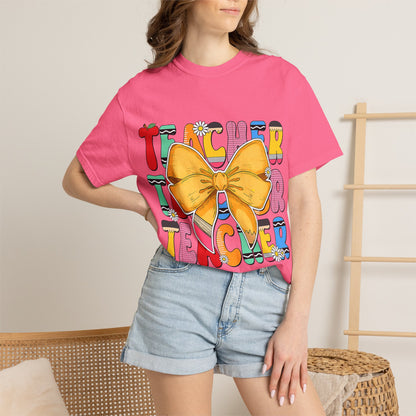 Teacher Bow T-Shirt — Colorful Retro Teacher Appreciation Tee