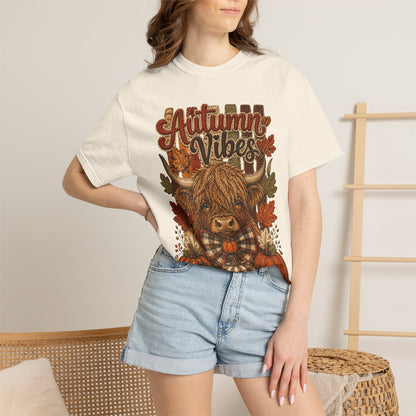 Autumn Vibes Highland Cow T-Shirt — Cute Fall Pumpkin Plaid Tee