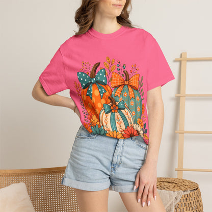 Autumn Floral Pumpkins T-Shirt — Fall Harvest Graphic Tee