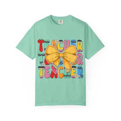 Teacher Bow T-Shirt — Colorful Retro Teacher Appreciation Tee