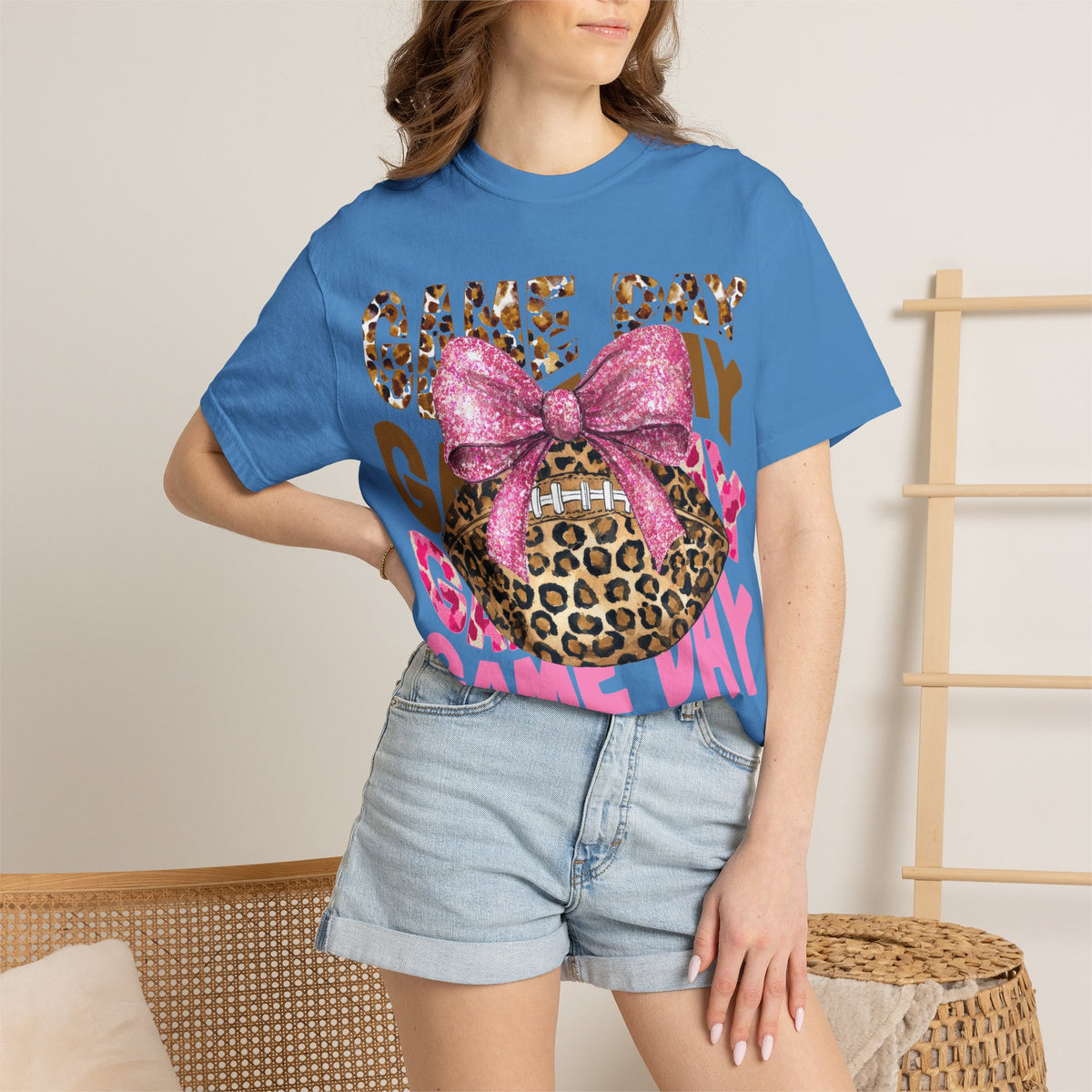 Game Day Leopard Football T-Shirt with Pink Glitter Bow