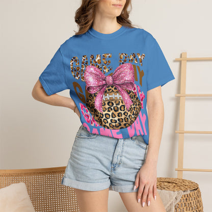 Game Day Leopard Football T-Shirt with Pink Glitter Bow