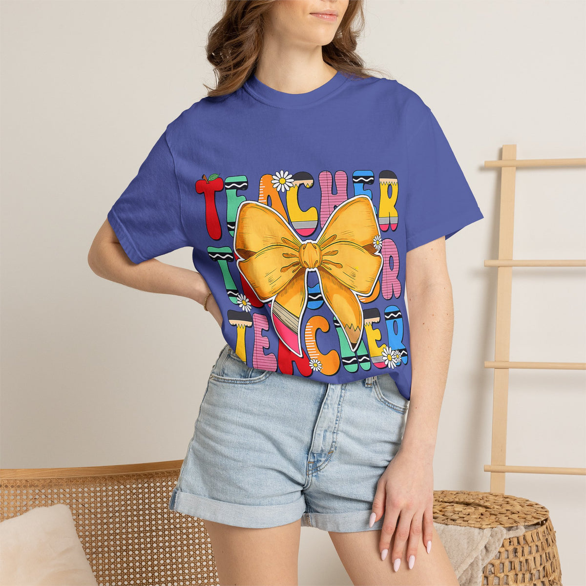 Teacher Bow T-Shirt — Colorful Retro Teacher Appreciation Tee