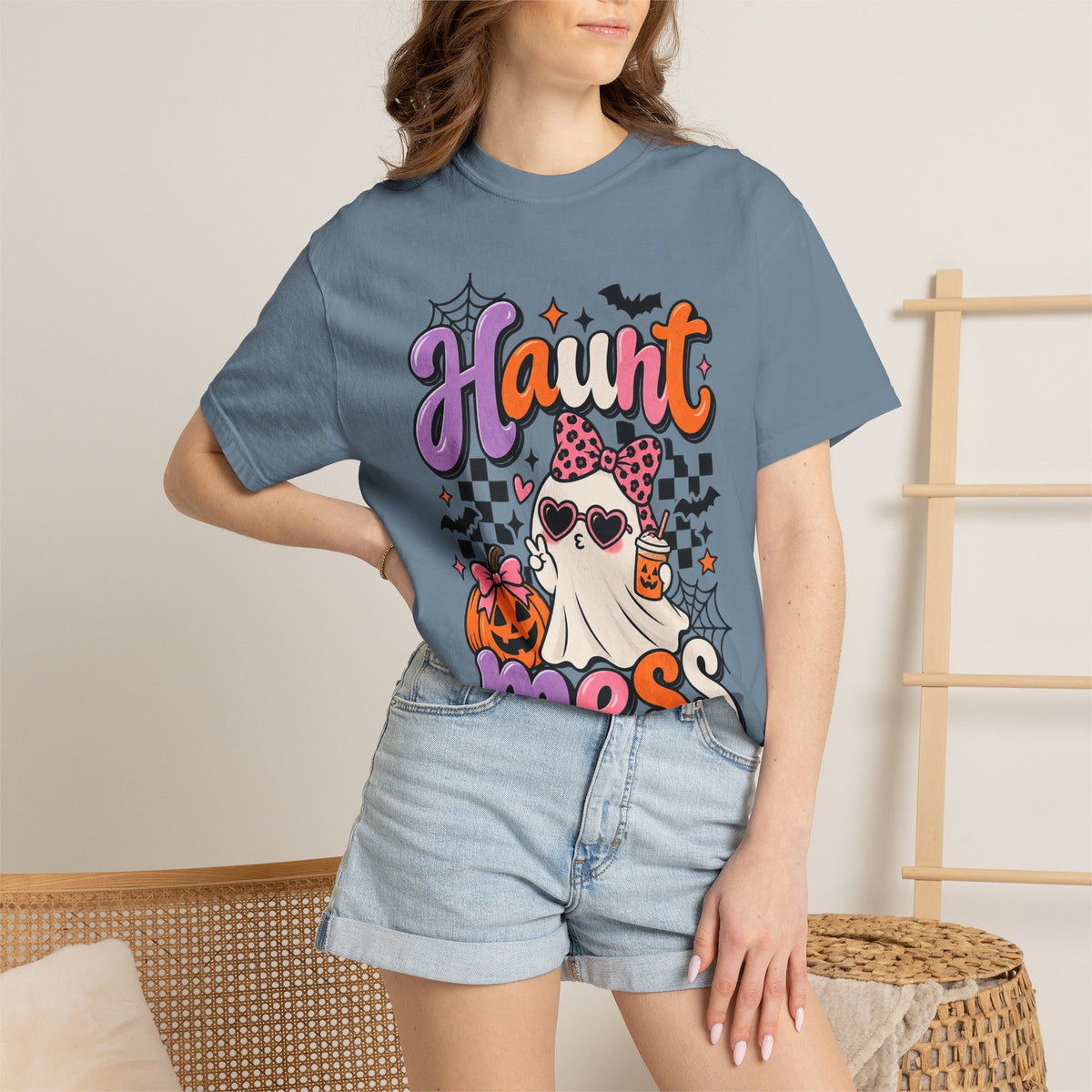 Haunt Mess Halloween T-Shirt — Cute Ghost, Pumpkin & Candy Design