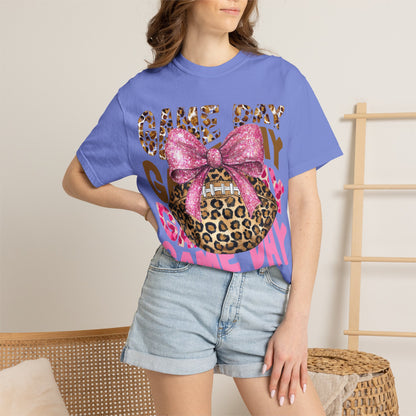 Game Day Leopard Football T-Shirt with Pink Glitter Bow