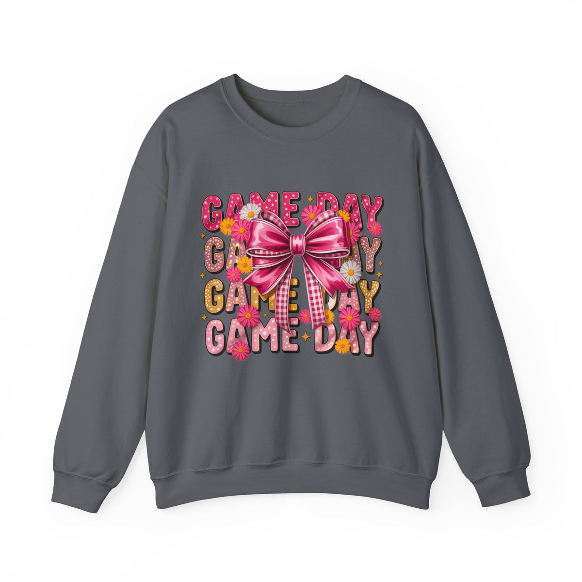 Game Day Bow Sweatshirt — Pink Cheer Graphic Crewneck