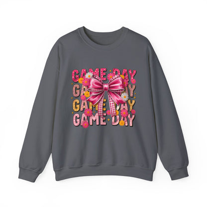 Game Day Bow Sweatshirt — Pink Cheer Graphic Crewneck