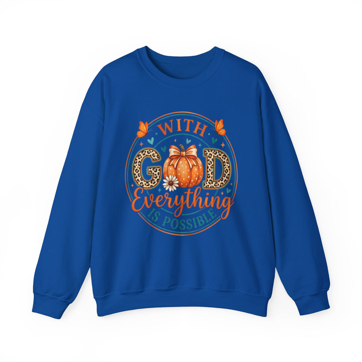 Christian Fall Sweatshirt - "With God Everything Is Possible" Pumpkin Crewneck