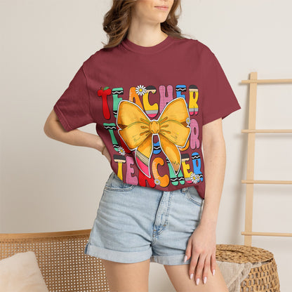 Teacher Bow T-Shirt — Colorful Retro Teacher Appreciation Tee