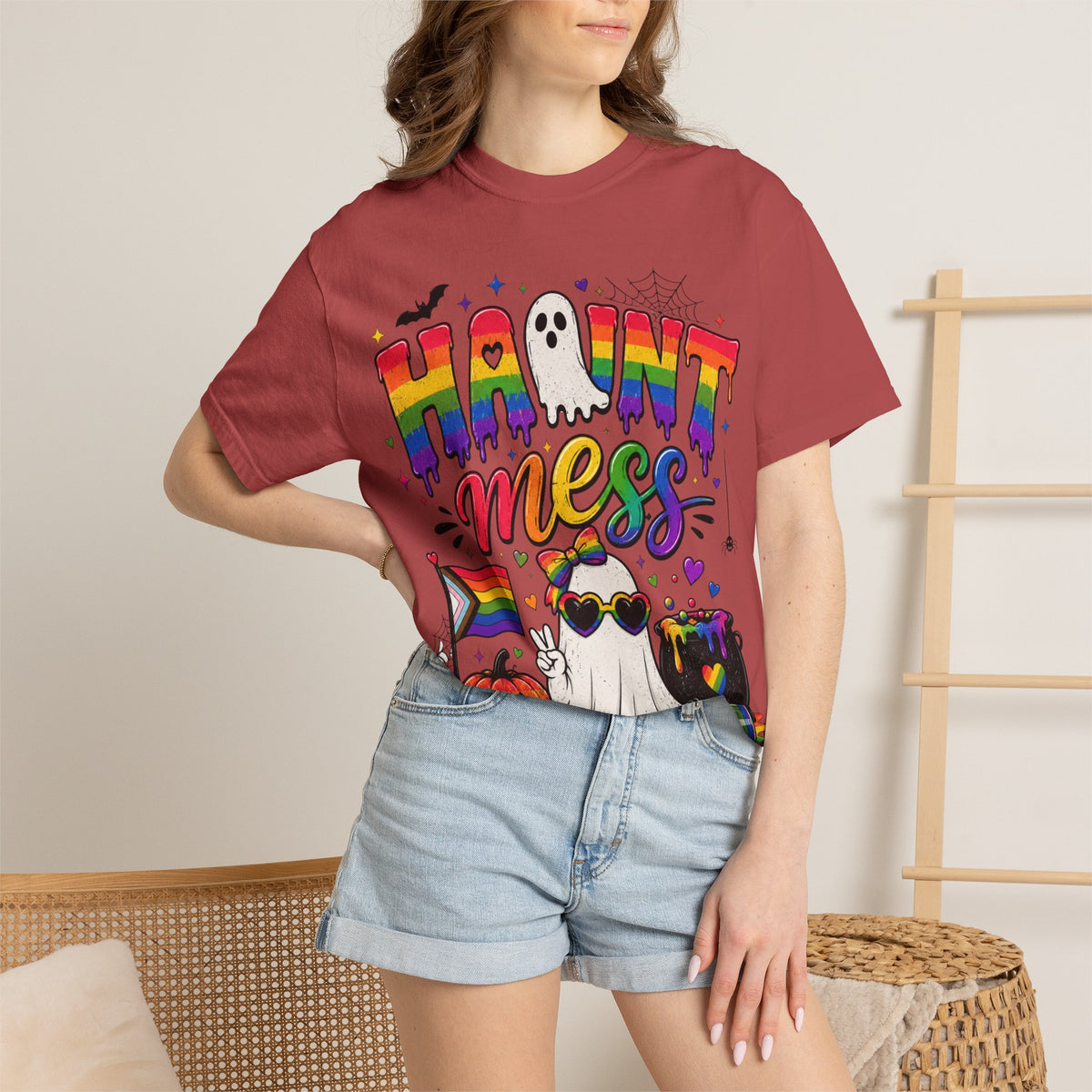 Haunt Mess Pride Halloween T-Shirt — Rainbow Ghost Graphic Tee