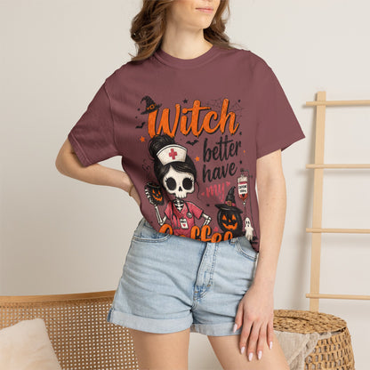 Witch Better Have My Coffee T‑Shirt — Halloween Nurse Skull Coffee Tee