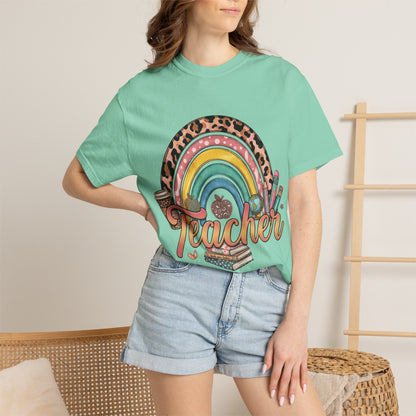 Teacher Rainbow Leopard Graphic T-Shirt — Cute Back-to-School Gift for Educators