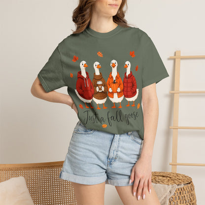 Fall Geese Tee – “Just a Fall Goose” Cute Autumn Goose Graphic T-Shirt