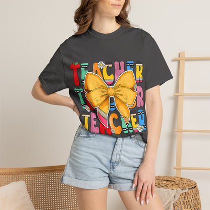 Teacher Bow T-Shirt — Colorful Retro Teacher Appreciation Tee